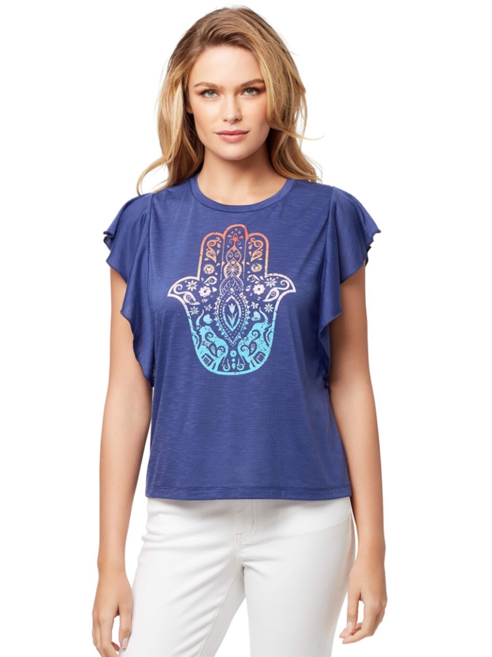 Jessica Simpson Violet Tee with Vibrant Hand Design